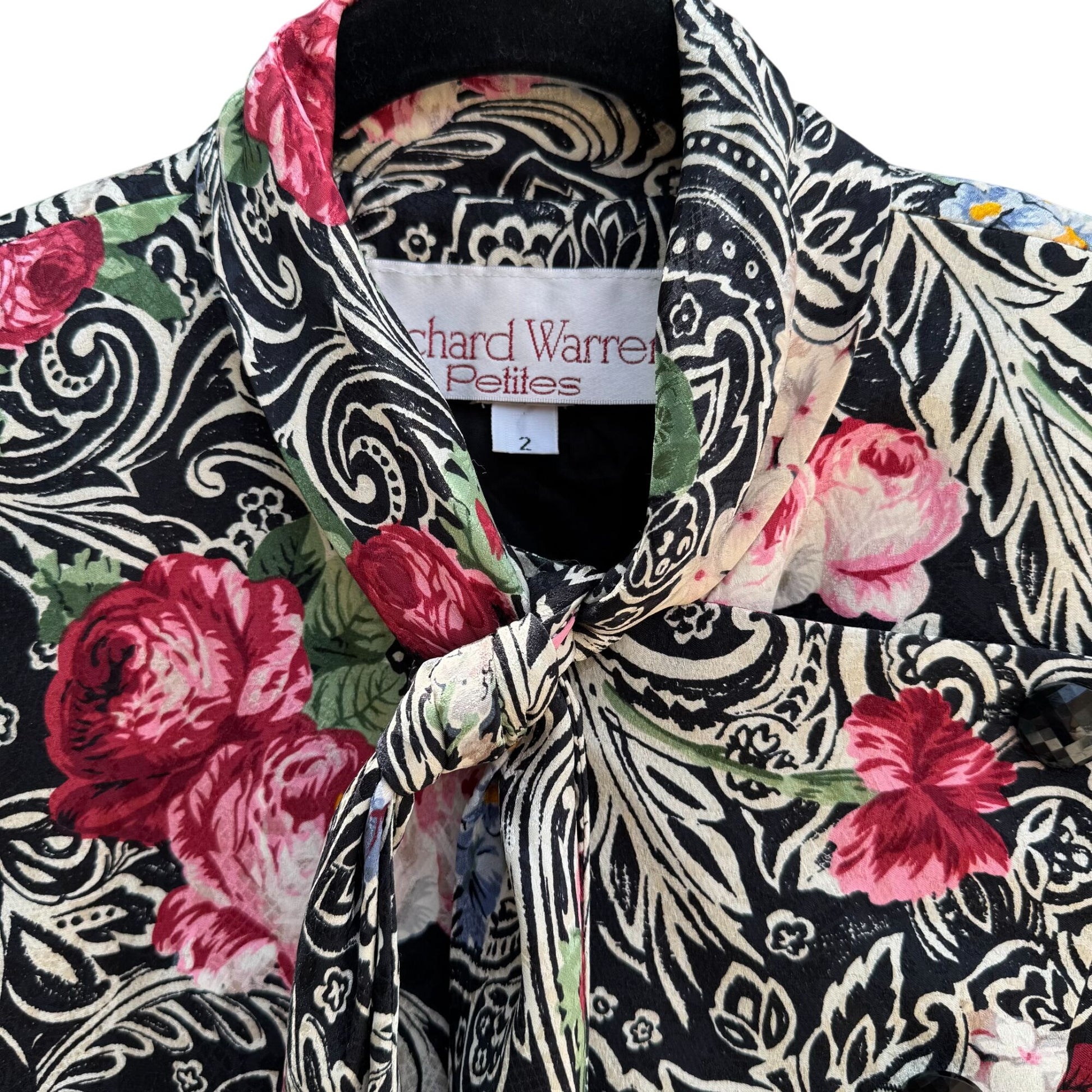 Richard Warren Petites Vintage Floral Print Long-Sleeve Tie Neck Peplum Blazer 2