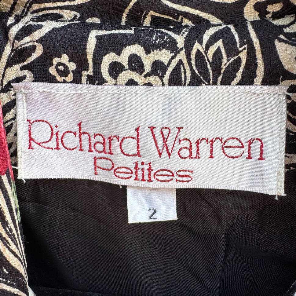 Richard Warren Petites Vintage Floral Print Long-Sleeve Tie Neck Peplum Blazer 2