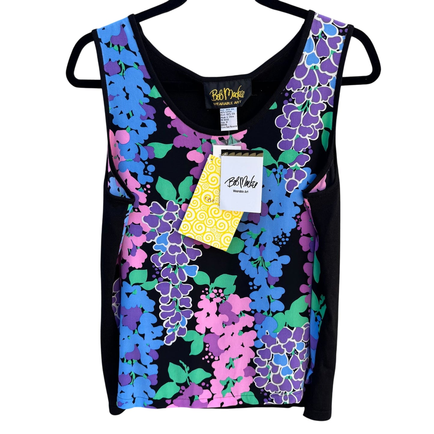 Bob Mackie Wearable Art Vintage Womens Silk Cotton Floral Sleeveless Tank Top M