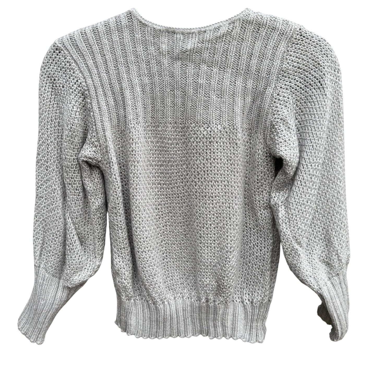 Time & Place Vintage 80s Womens Puff Sleeve Gray Knit Sweater Scoop Neck Cropped