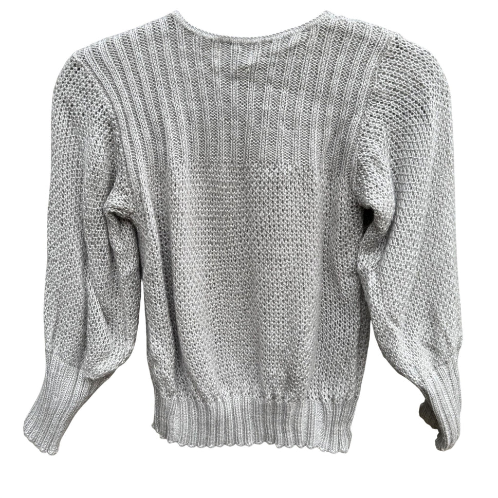 Time & Place Vintage 80s Womens Puff Sleeve Gray Knit Sweater Scoop Neck Cropped