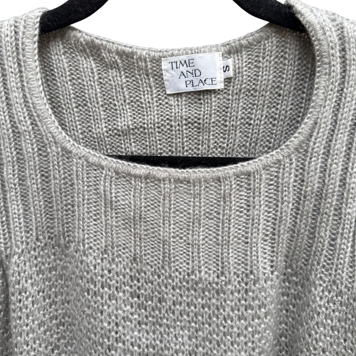 Time & Place Vintage 80s Womens Puff Sleeve Gray Knit Sweater Scoop Neck Cropped