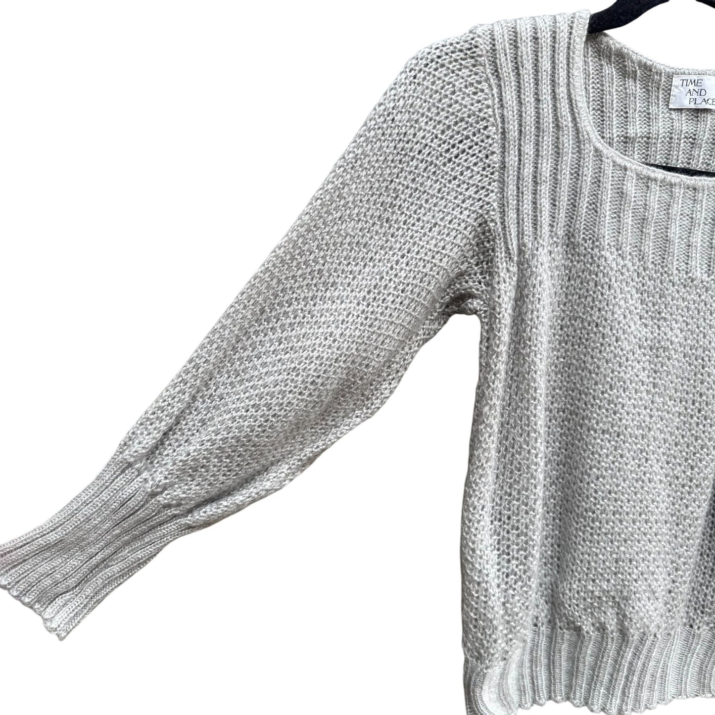 Time & Place Vintage 80s Womens Puff Sleeve Gray Knit Sweater Scoop Neck Cropped