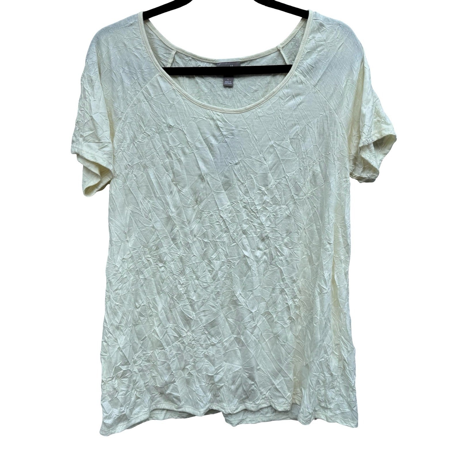 J Jill Butter Yellow Crinkle Texture Coastal Minimalist Layering Chic Top L NEW