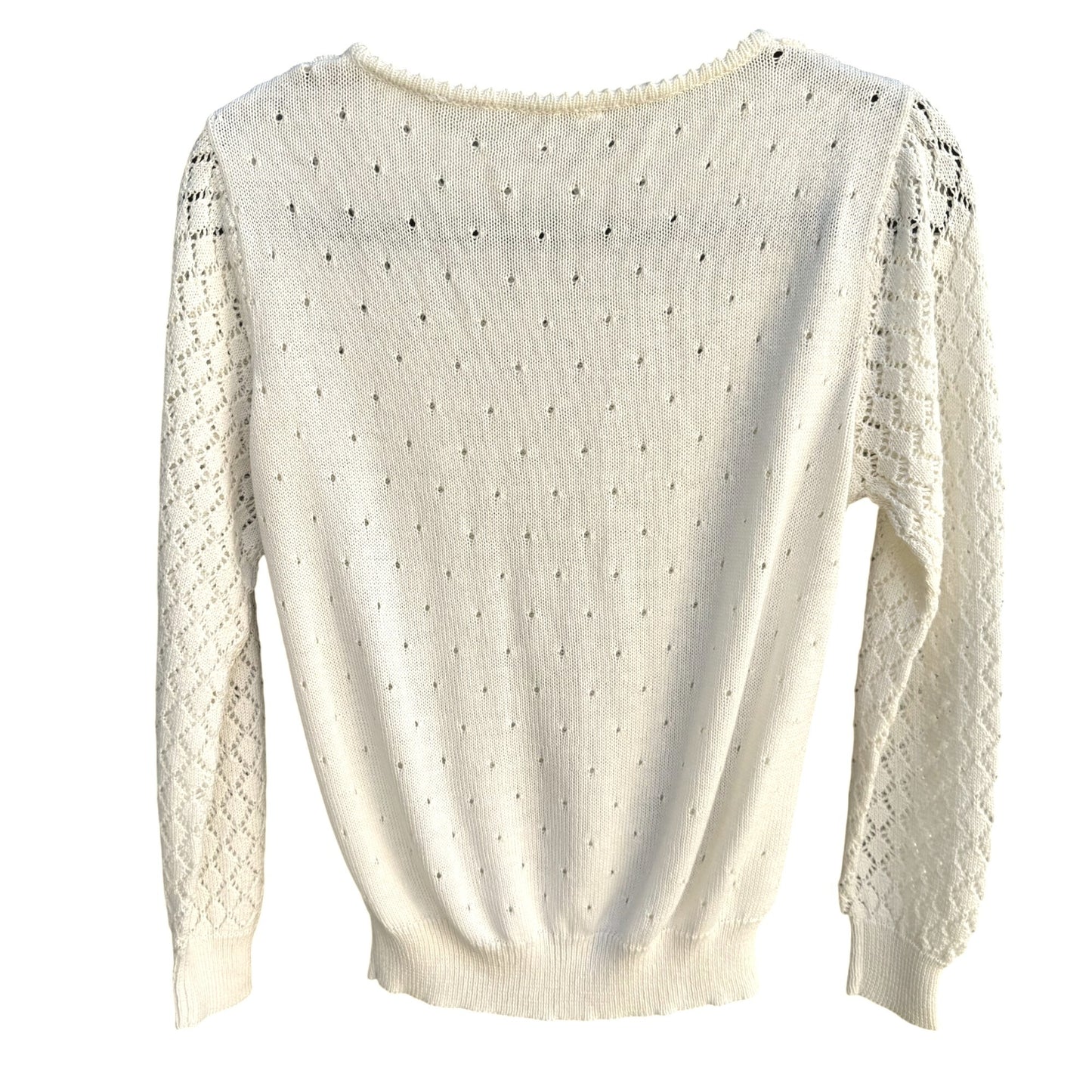 Vintage Coquette Pointelle Knit Sweater White Openwork Lacy Long Sleeve Top M/L