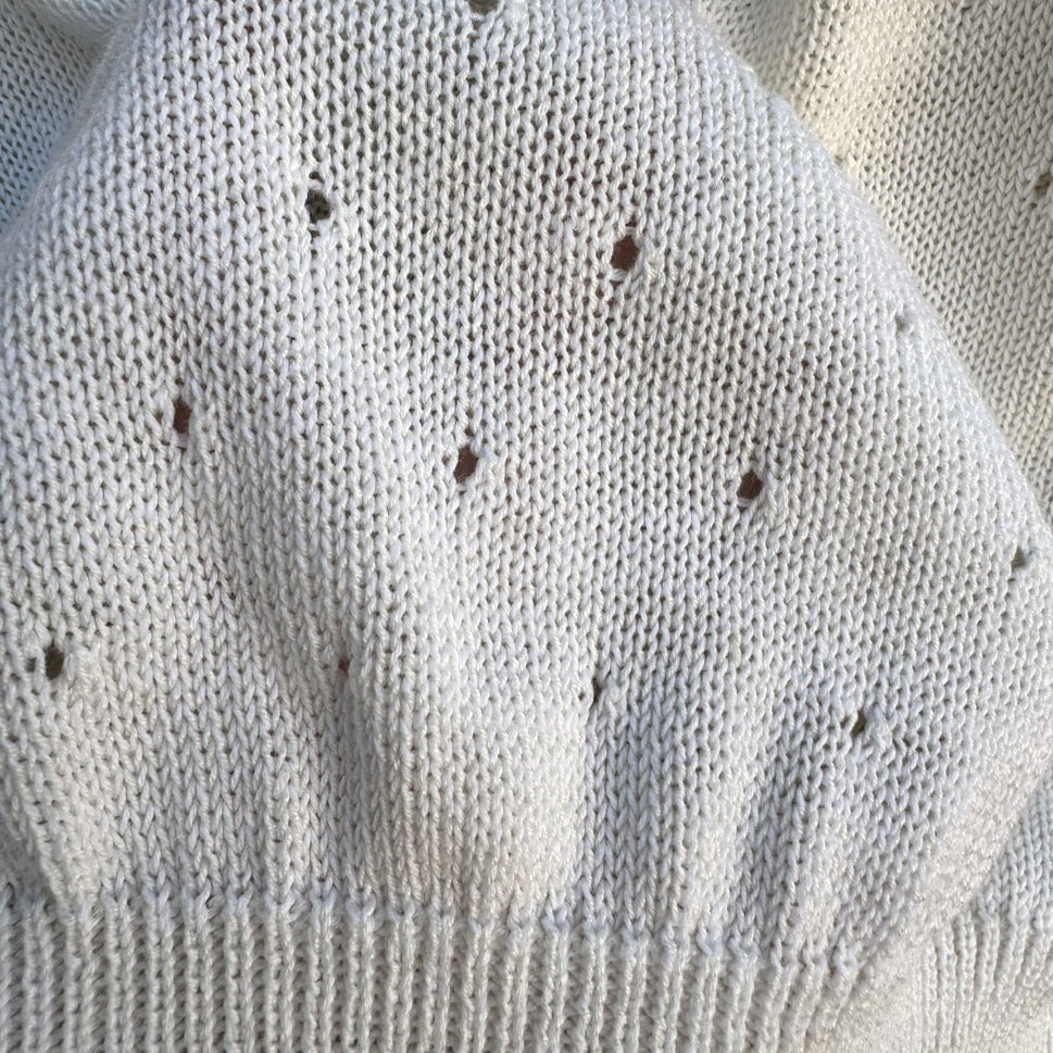 Vintage Coquette Pointelle Knit Sweater White Openwork Lacy Long Sleeve Top M/L