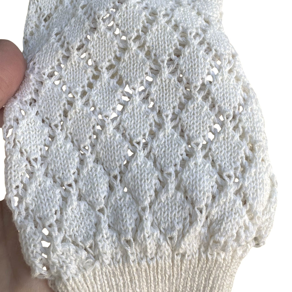 Vintage Coquette Pointelle Knit Sweater White Openwork Lacy Long Sleeve Top M/L