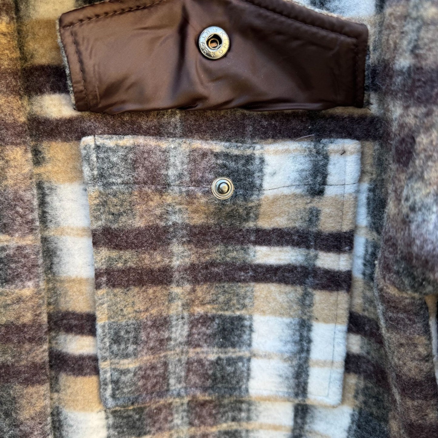 Forever 21 Plaid Flannel Y2K Grunge Oversized Jacket M Brown Beige Wool Blend