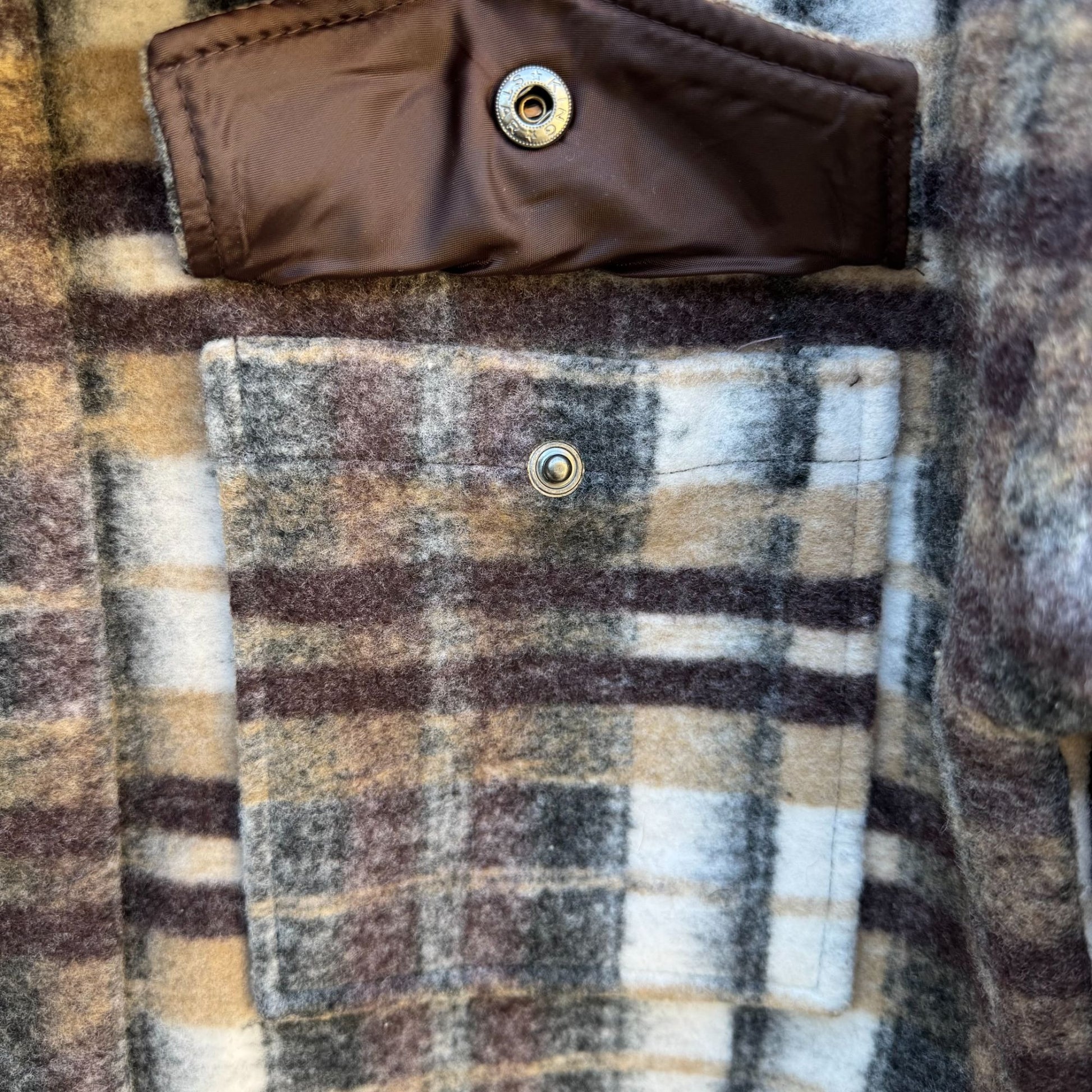 Forever 21 Plaid Flannel Y2K Grunge Oversized Jacket M Brown Beige Wool Blend