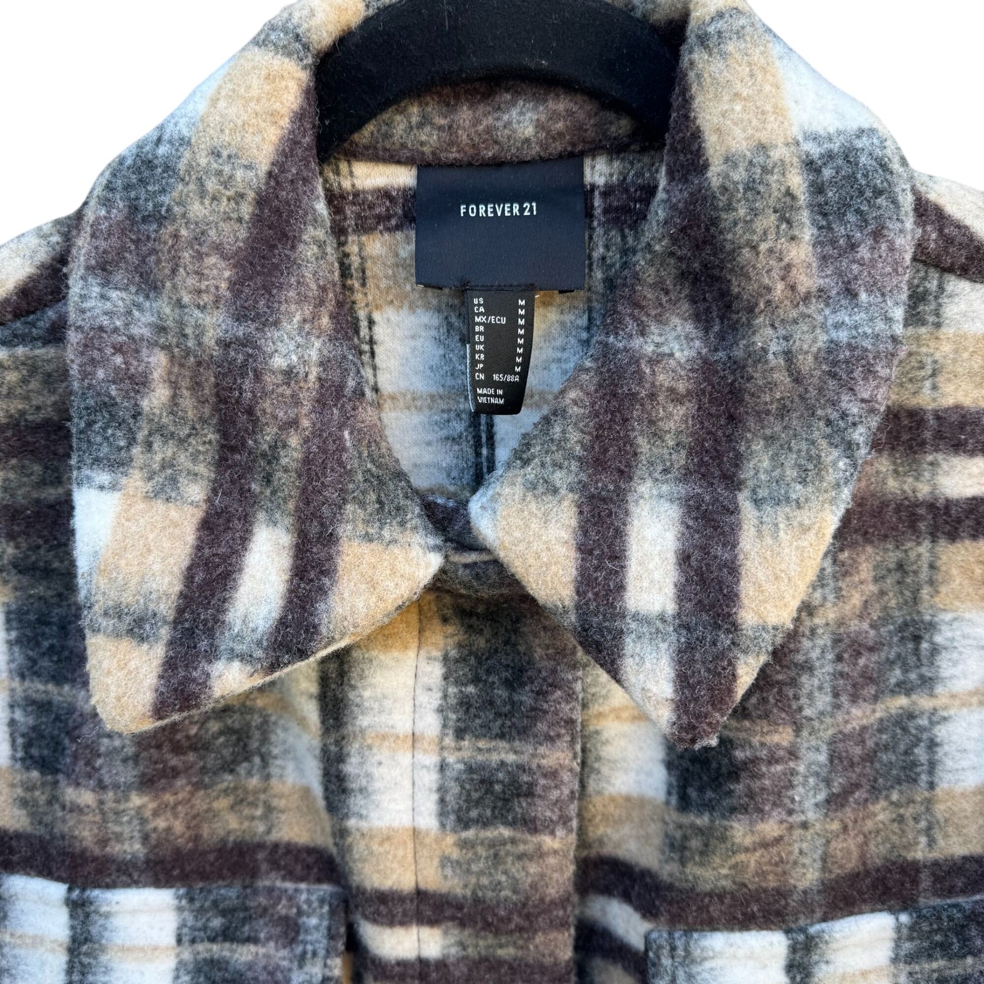 Forever 21 Plaid Flannel Y2K Grunge Oversized Jacket M Brown Beige Wool Blend