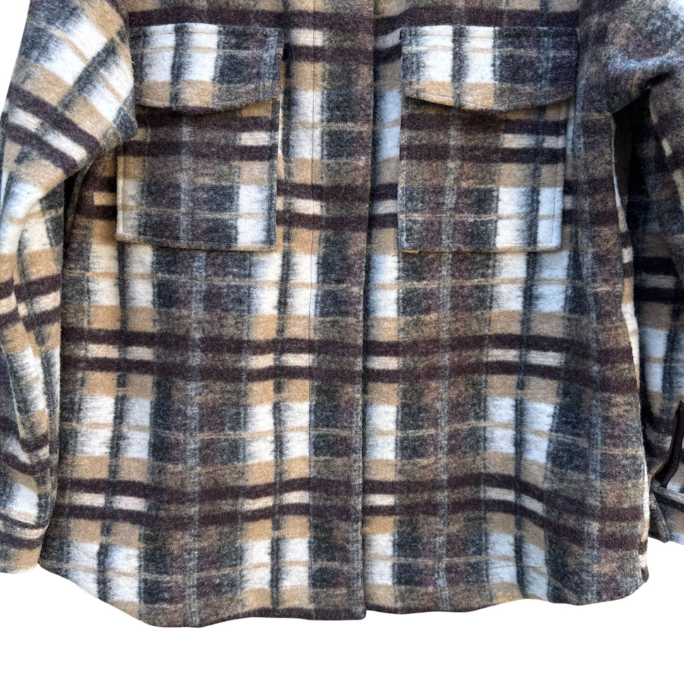 Forever 21 Plaid Flannel Y2K Grunge Oversized Jacket M Brown Beige Wool Blend