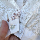 Switch Floral Lace Vintage Semi Sheer Nehru Collar Pleated Shoulder Long Sleeve Blouse 3 image