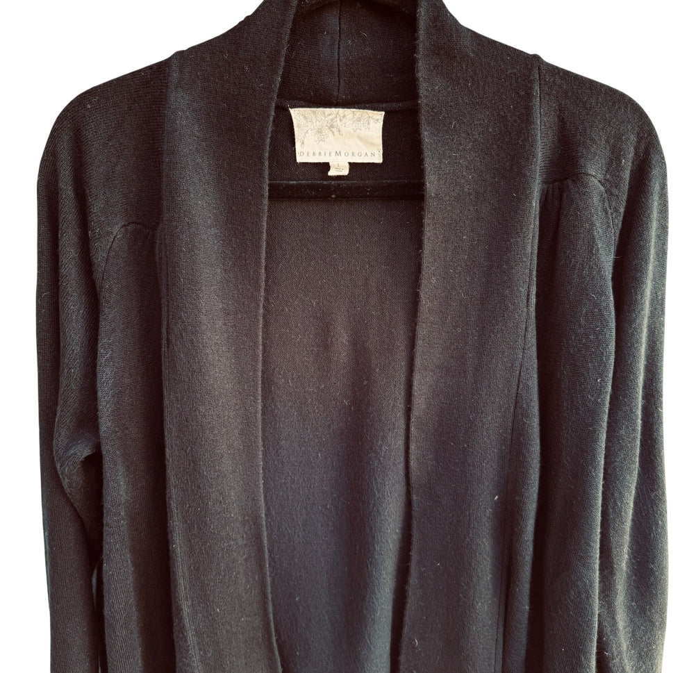 Debbie Morgan Womens Open Front Black Knit Pocket Long Sleeve Cardigan Sweater L