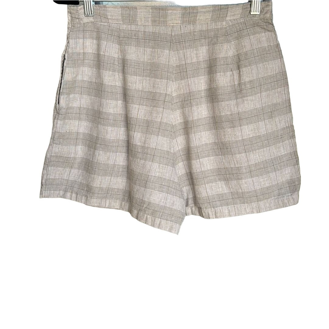 Bentley Vintage Y2K Women's Beige Plaid Linen Blend High Waist Skort - 13/14