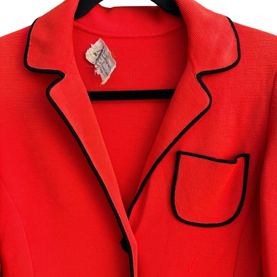 Penneys International Imports Vintage 60s Women's Knit Red Black Blazer Jacket