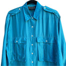 Switch Carole Little St Tropez Vintage Silk Teal Oversized Button-Up Epaulette Shirt 6 2 image