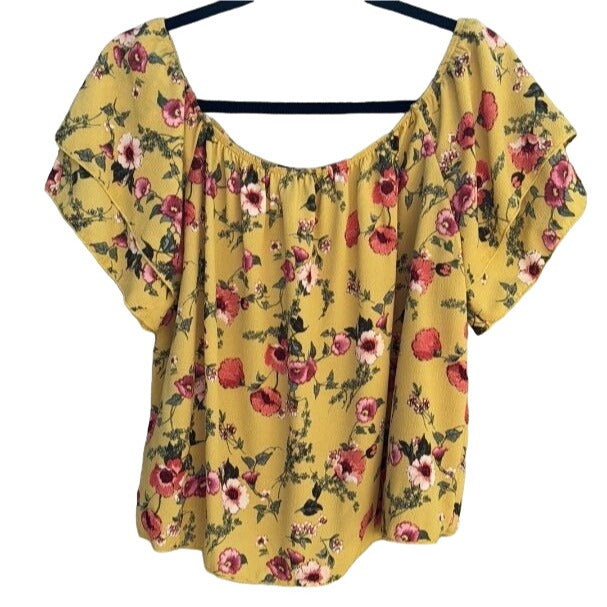 Fashion Magazine Off The Shoulder Floral Flutter Sleeve Cropped Women's Blouse M