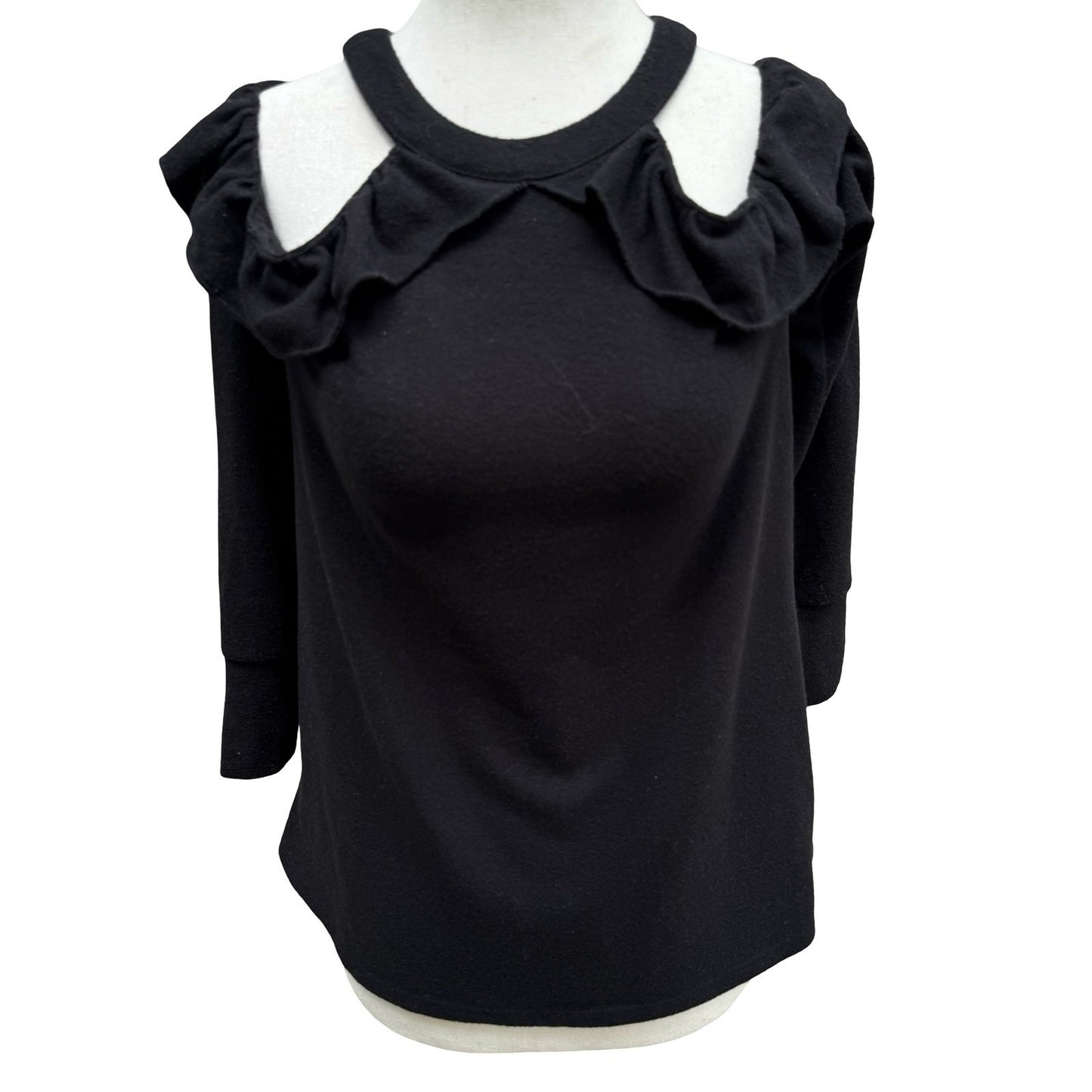 1.STATE Coquette Romantic Goth Cold Shoulder Ruffle Knit Top Keyhole Back XS