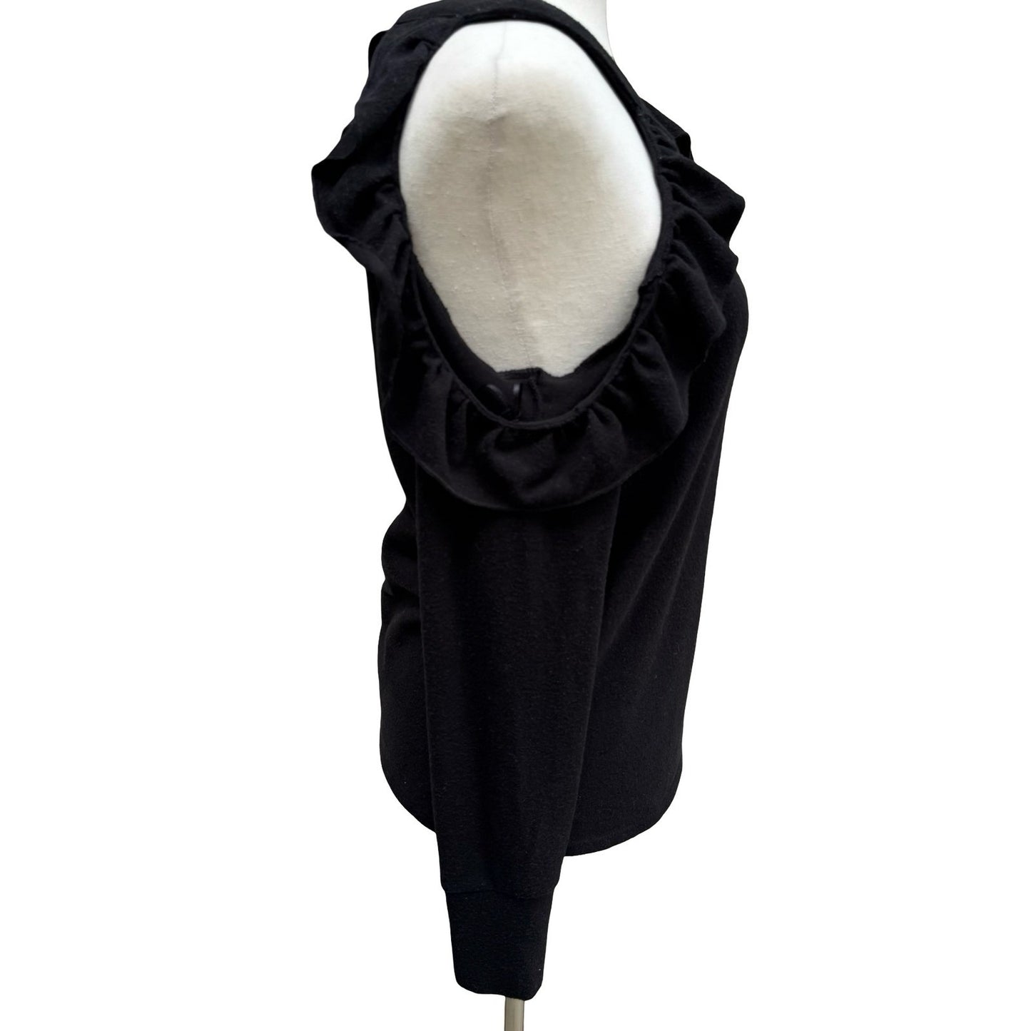 1.STATE Coquette Romantic Goth Cold Shoulder Ruffle Knit Top Keyhole Back XS