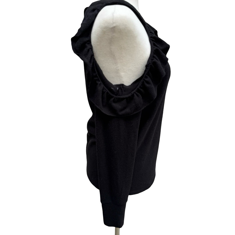 1.STATE Coquette Romantic Goth Cold Shoulder Ruffle Knit Top Keyhole Back XS