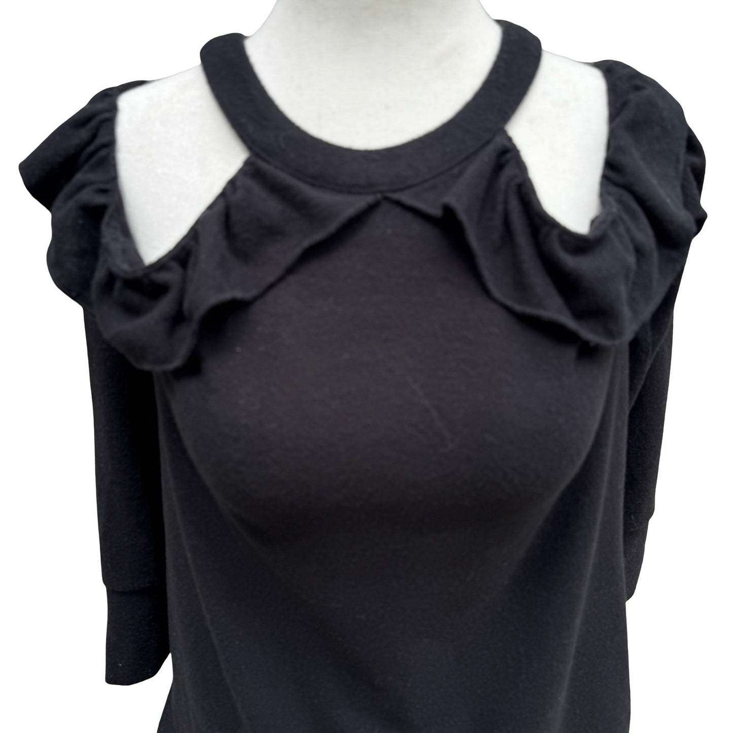 1.STATE Coquette Romantic Goth Cold Shoulder Ruffle Knit Top Keyhole Back XS
