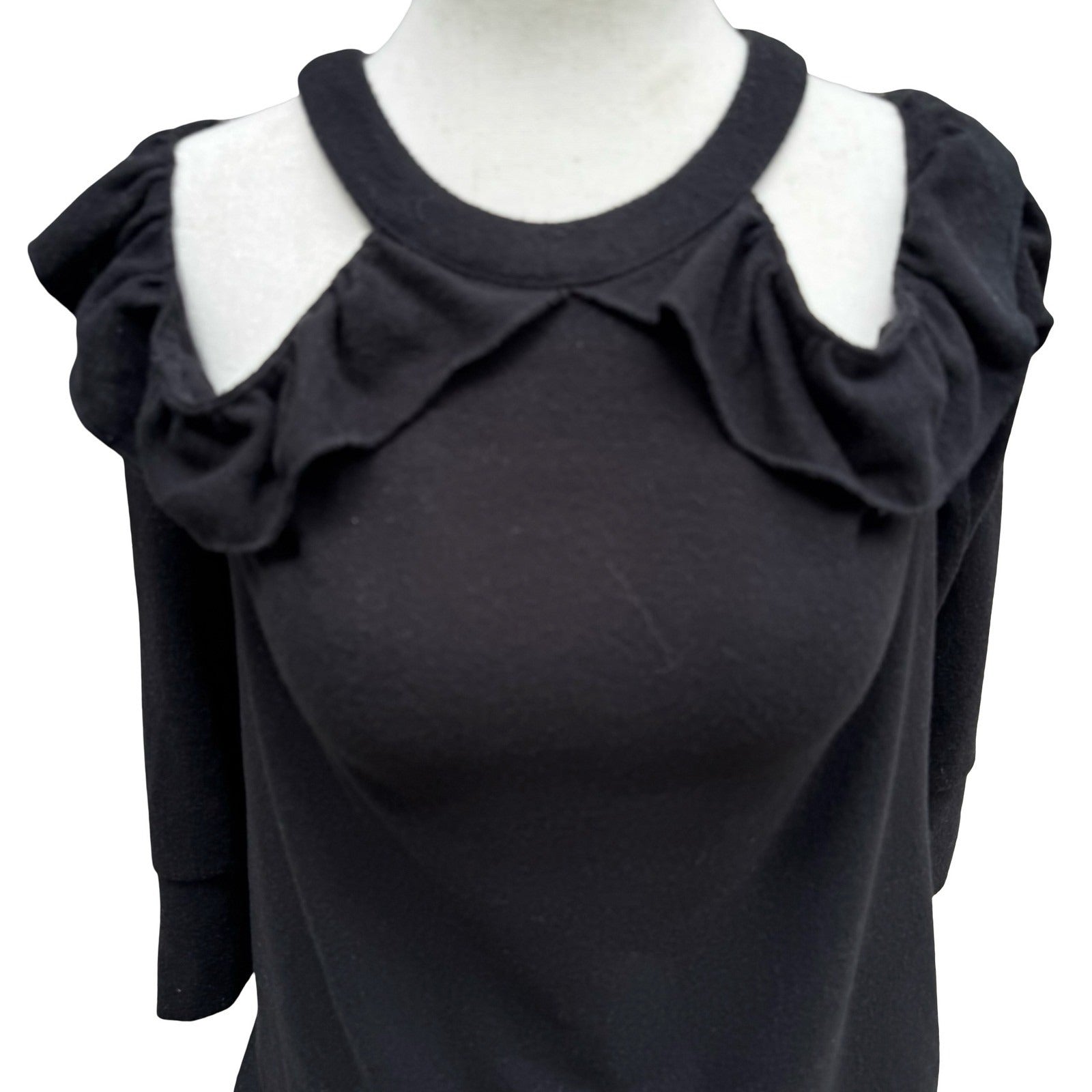1.STATE Coquette Romantic Goth Cold Shoulder Ruffle Knit Top Keyhole Back XS