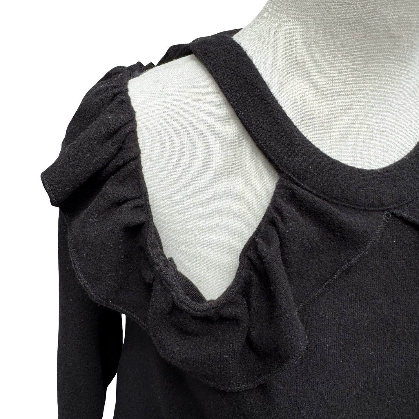 1.STATE Coquette Romantic Goth Cold Shoulder Ruffle Knit Top Keyhole Back XS