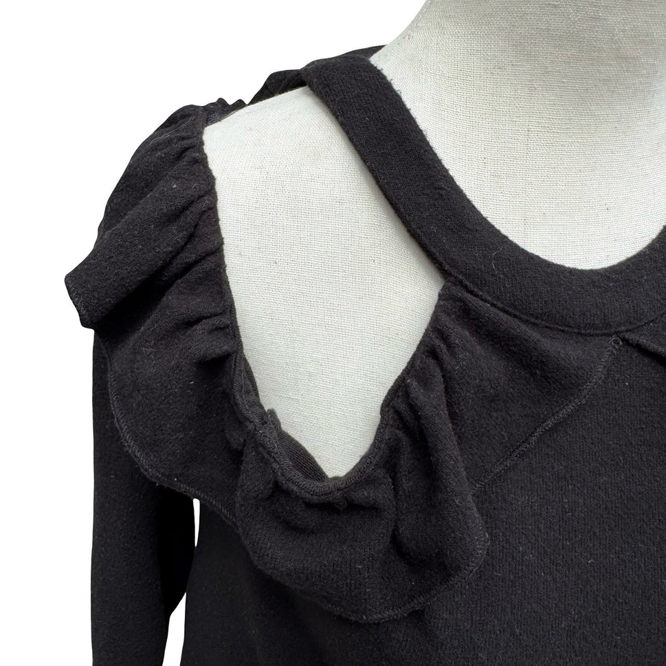 1.STATE Coquette Romantic Goth Cold Shoulder Ruffle Knit Top Keyhole Back XS