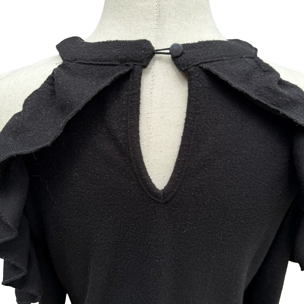 1.STATE Coquette Romantic Goth Cold Shoulder Ruffle Knit Top Keyhole Back XS