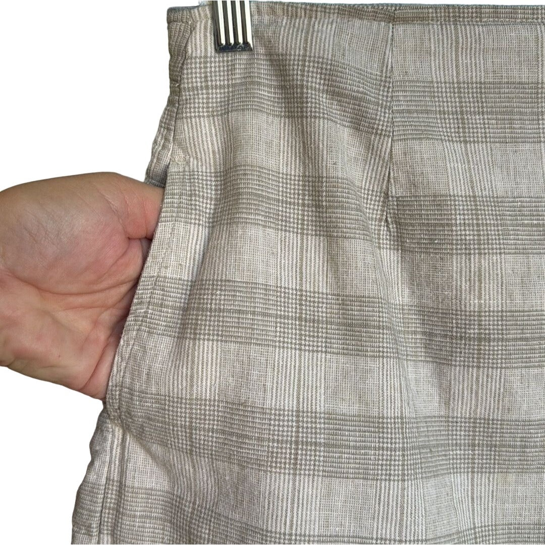 Bentley Vintage Y2K Women's Beige Plaid Linen Blend High Waist Skort - 13/14