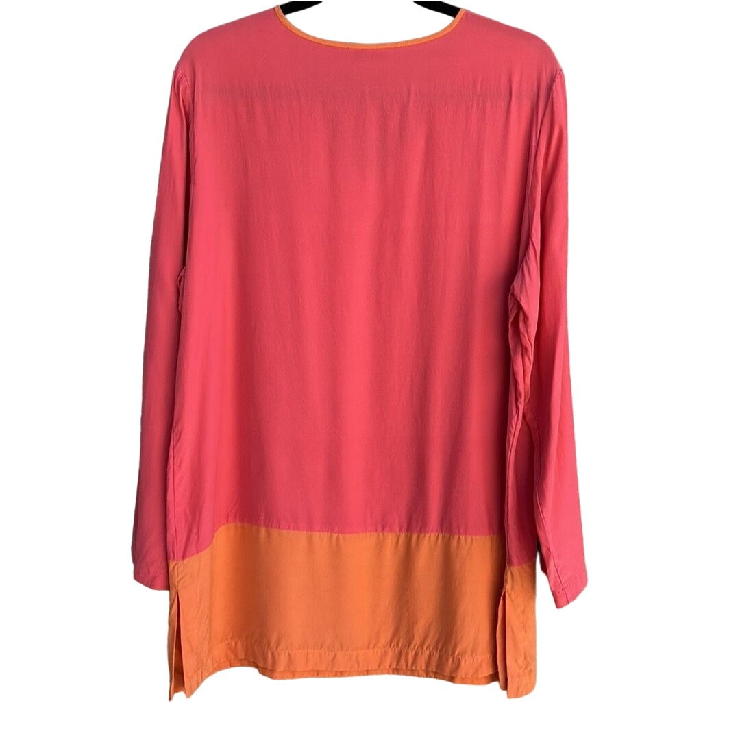 Neiman Marcus Vintage Silk Women's Color Block Long Sleeve V-Neck Blouse Size L