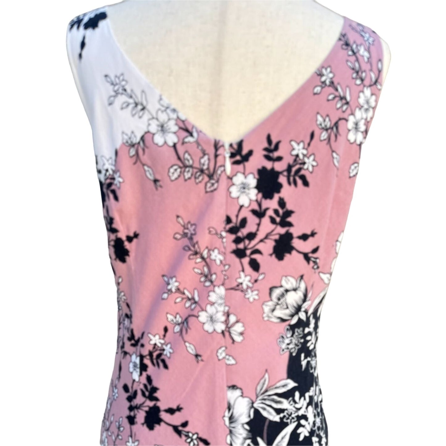 Newport News Sleeveless Floral V Neck Lined Lightweight Pink Black Women's Dress