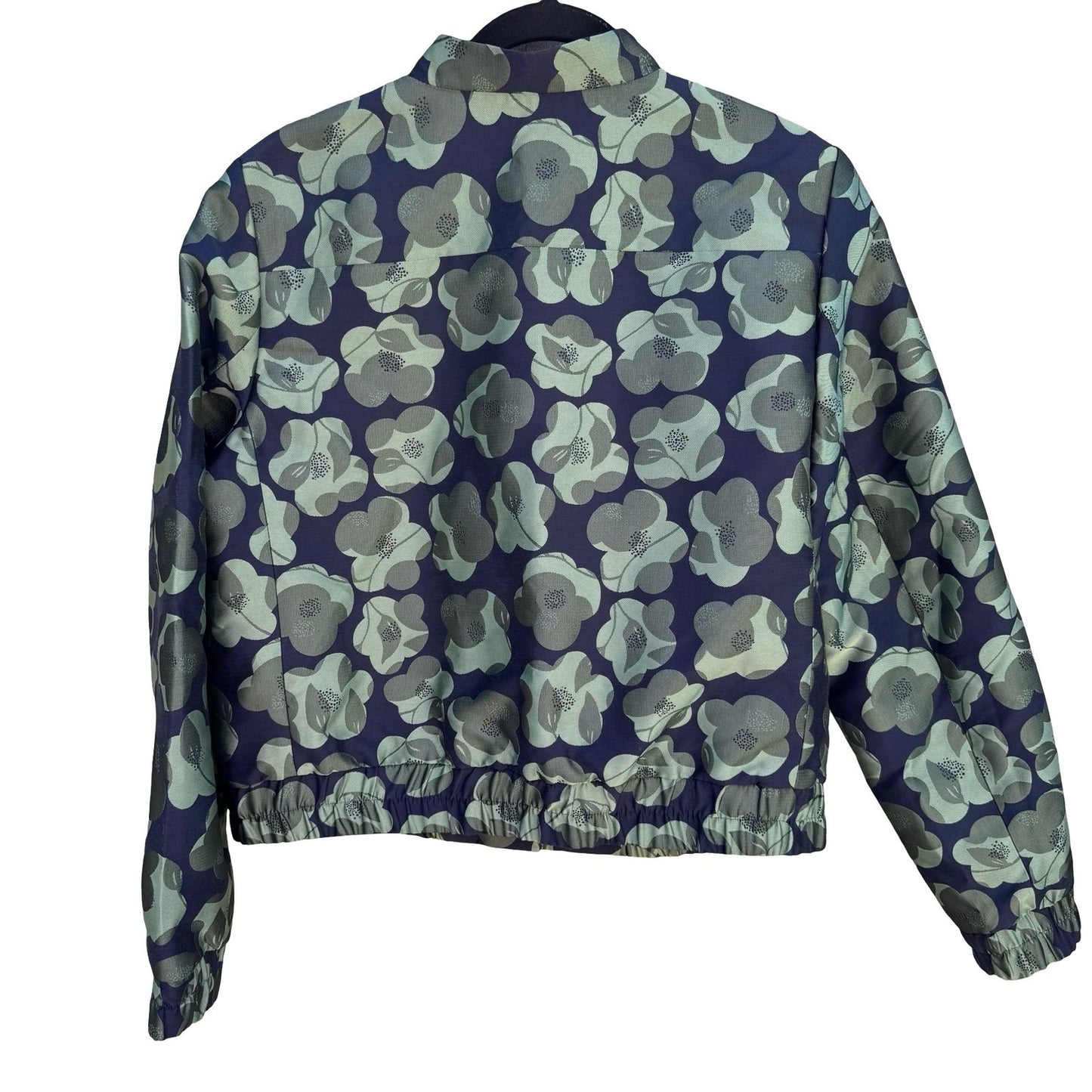 Banana Republic Navy Green Floral Jacquard Brocade Bomber Jacket Womens Med NEW