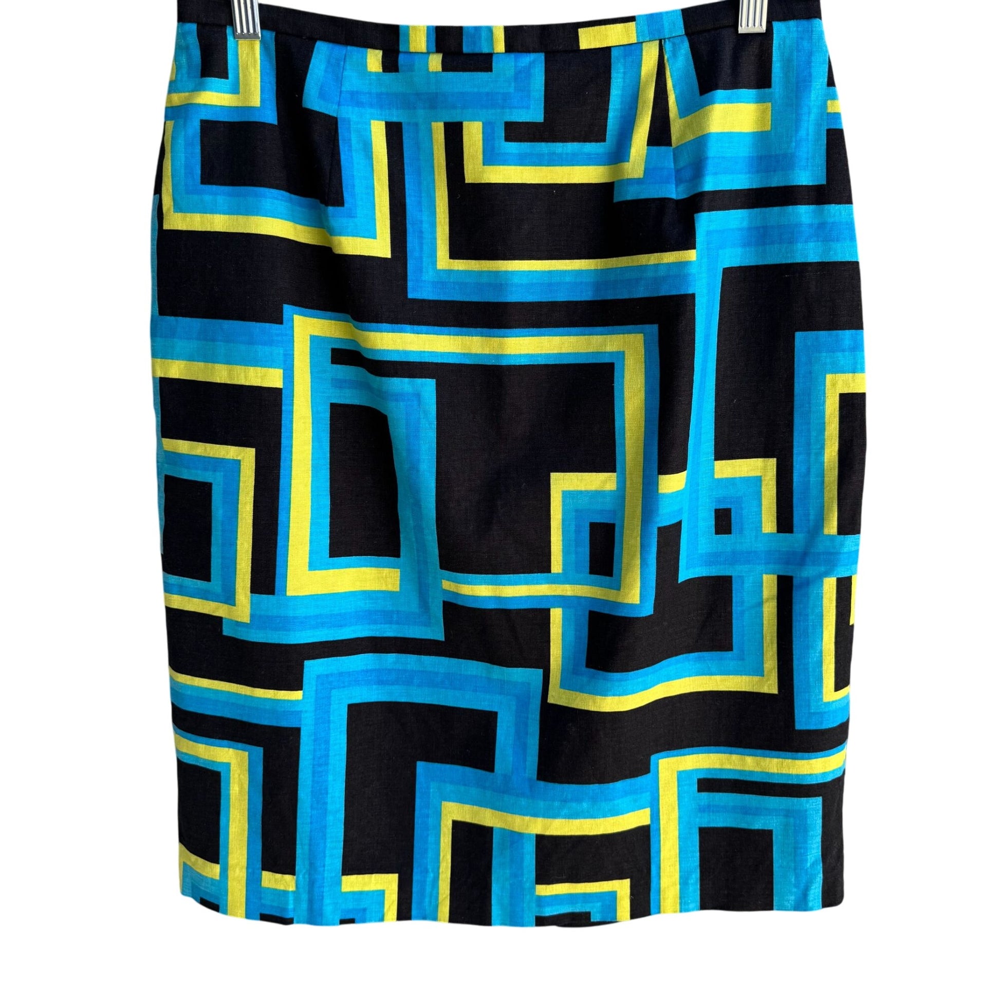 Studio G Stretch Womens Black Neon Geometric Print Lined Pencil Mini Skirt 14