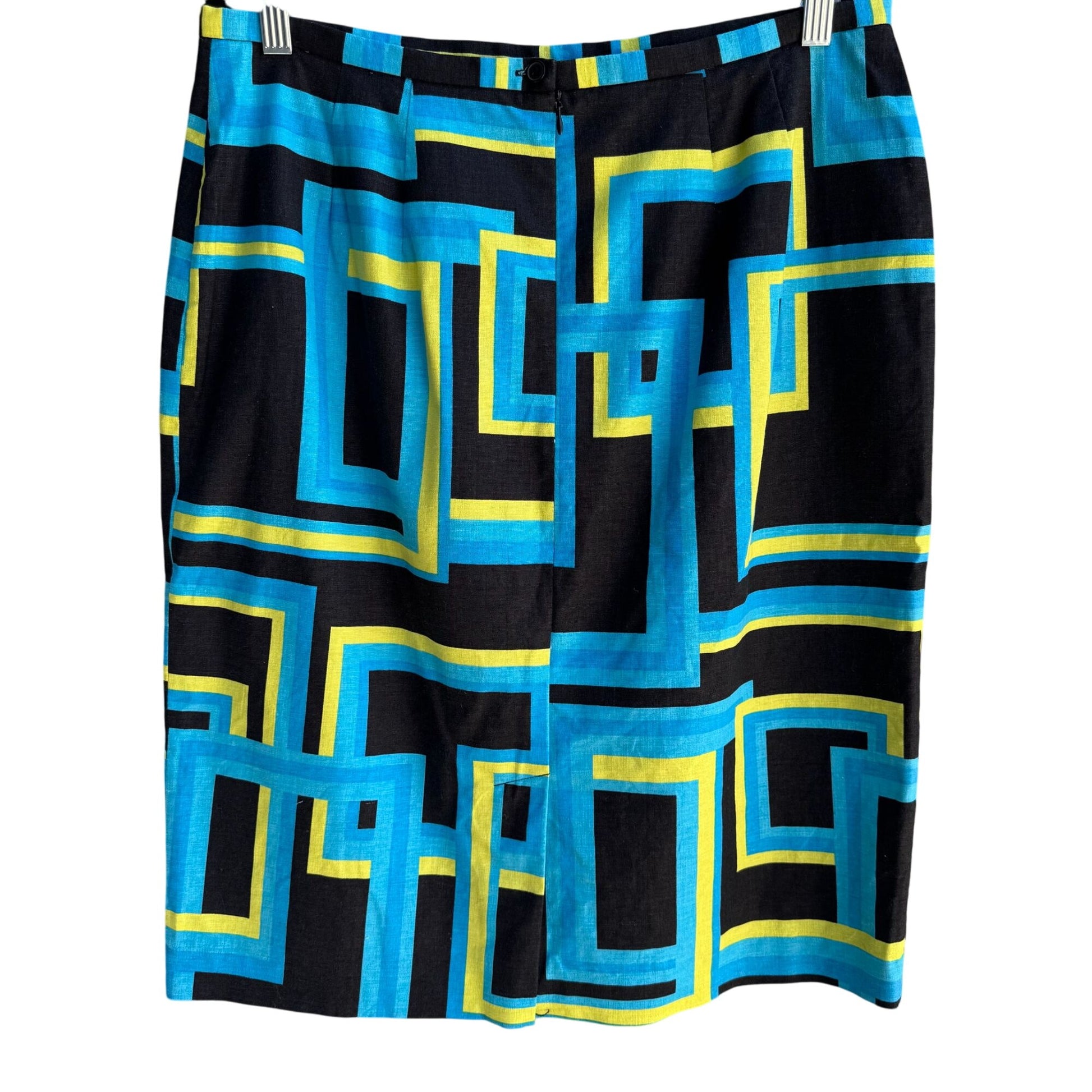 Studio G Stretch Womens Black Neon Geometric Print Lined Pencil Mini Skirt 14