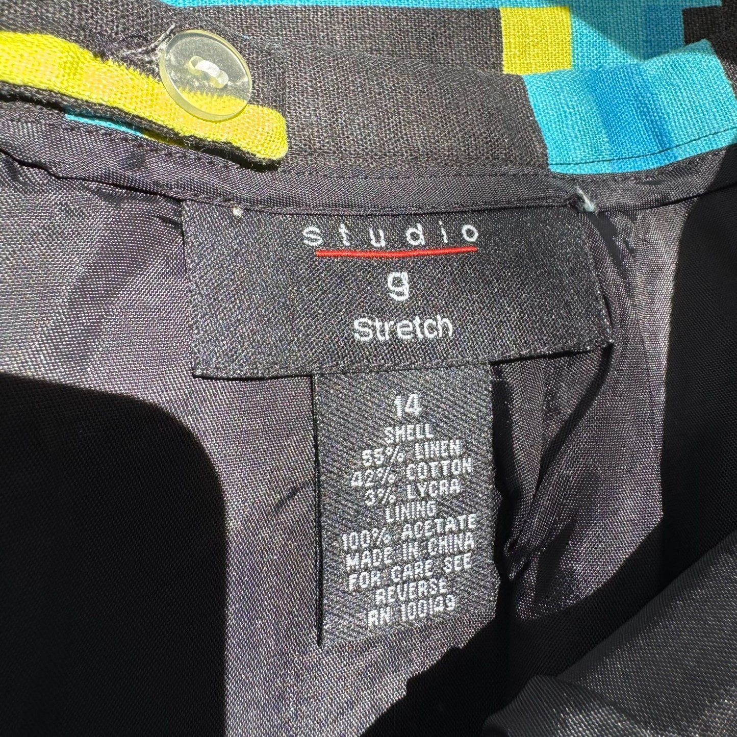 Studio G Stretch Womens Black Neon Geometric Print Lined Pencil Mini Skirt 14