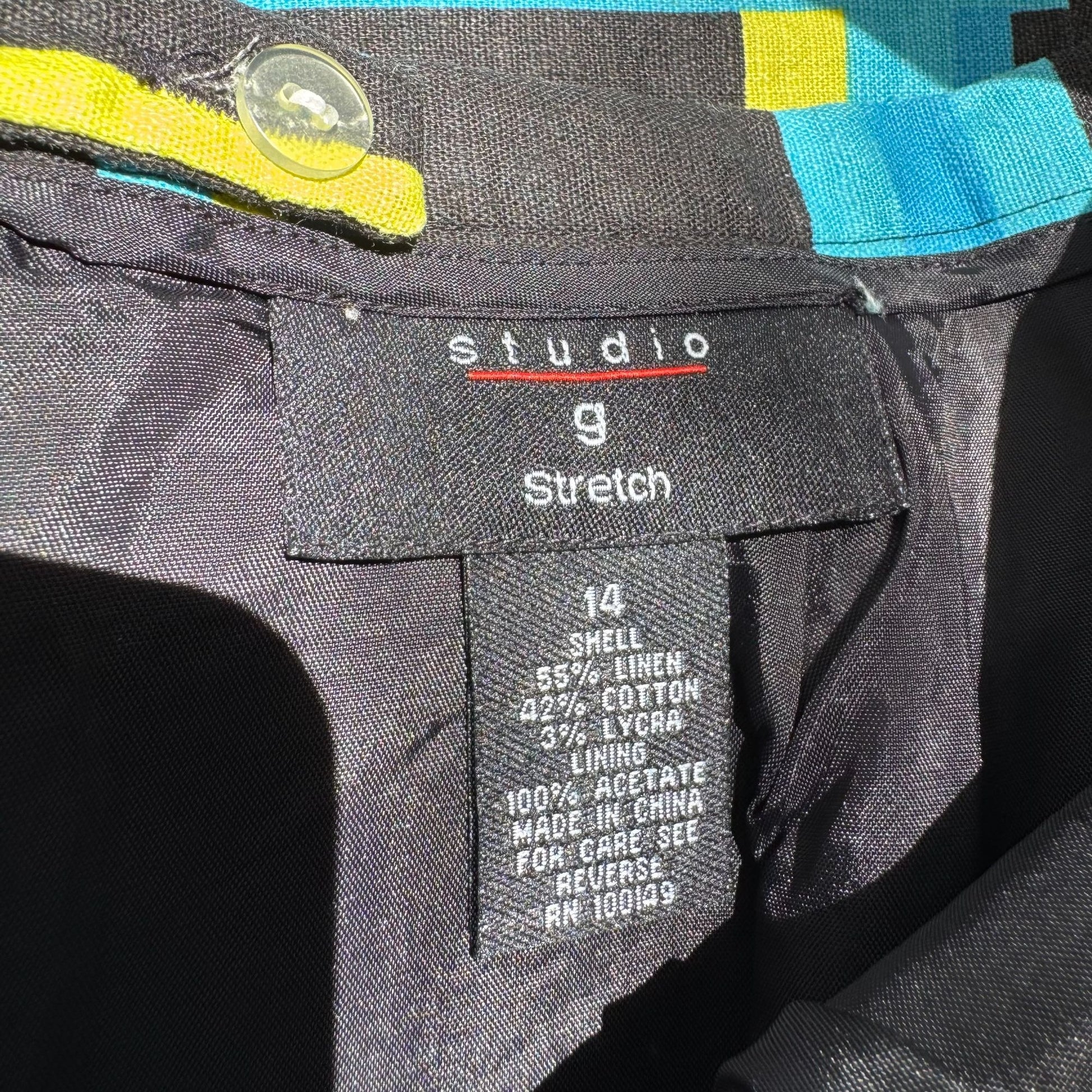 Studio G Stretch Womens Black Neon Geometric Print Lined Pencil Mini Skirt 14