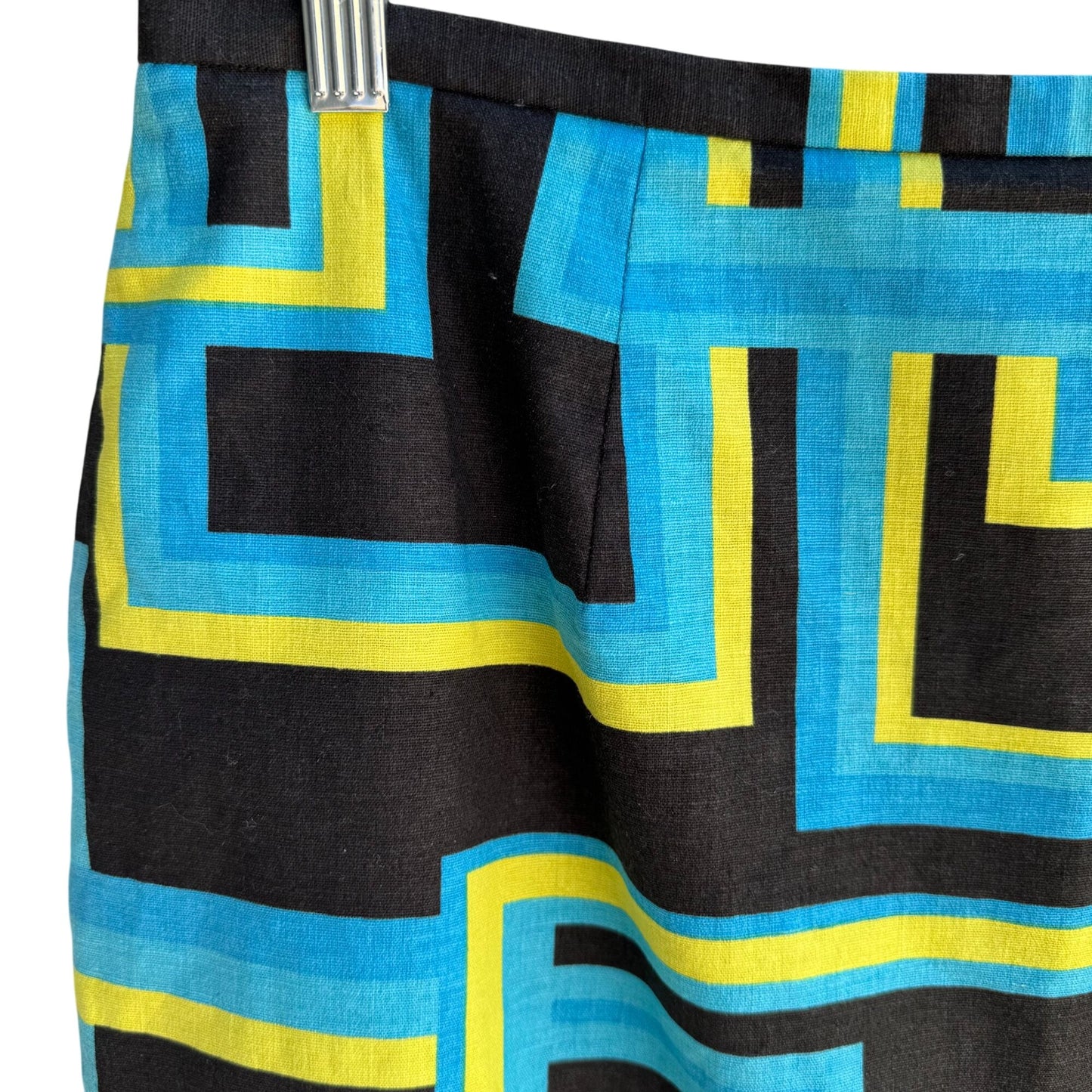 Studio G Stretch Womens Black Neon Geometric Print Lined Pencil Mini Skirt 14