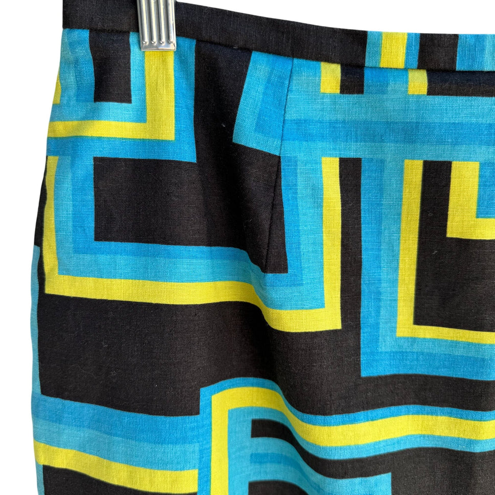 Studio G Stretch Womens Black Neon Geometric Print Lined Pencil Mini Skirt 14