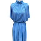 Switch Vintage 70s Blue Mock Neck Cape Sleeve Maxi Dress Disco Gown Tie Waist Blue 2 image