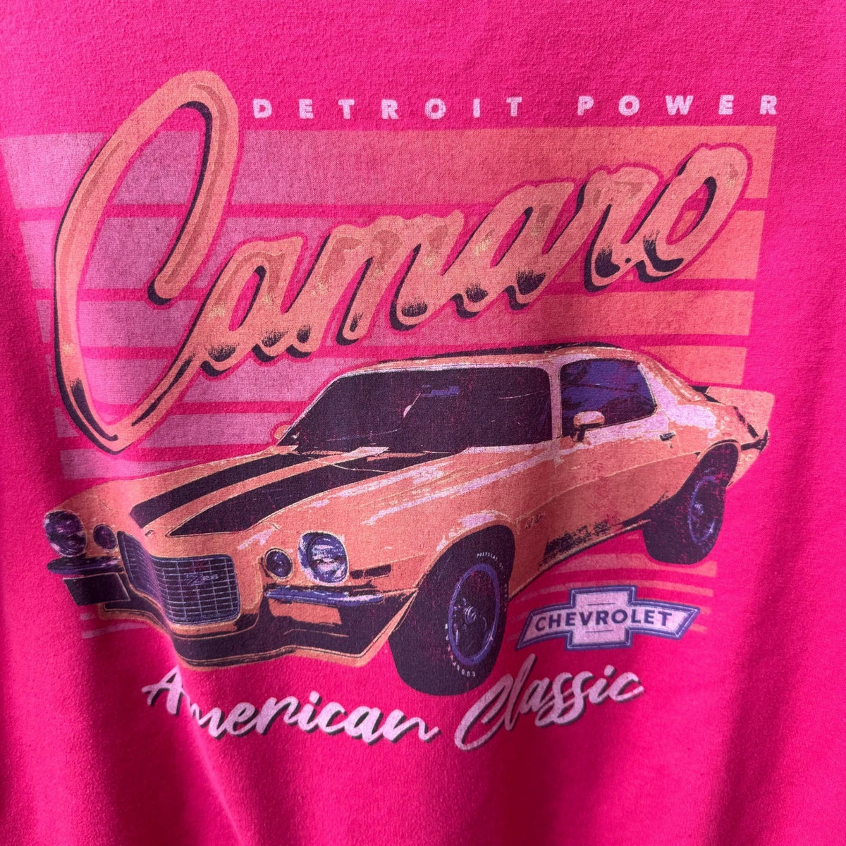 GM Chevrolet Camaro Detroit Power Retro Muscle Car Graphic Sweatshirt Pink XS
