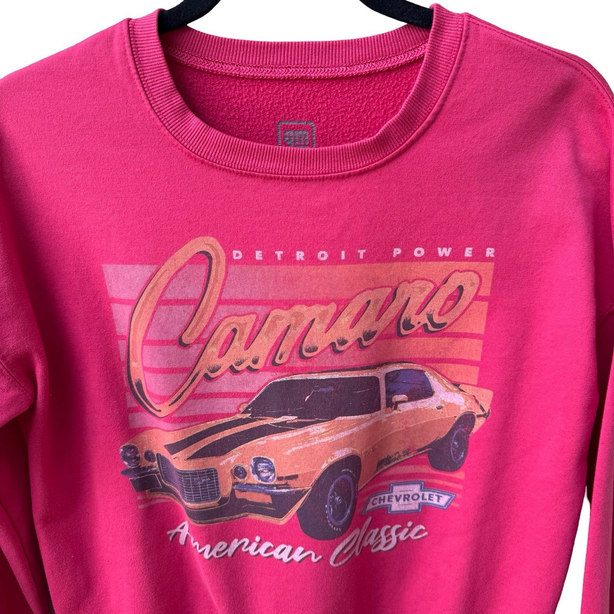 GM Chevrolet Camaro Detroit Power Retro Muscle Car Graphic Sweatshirt Pink XS