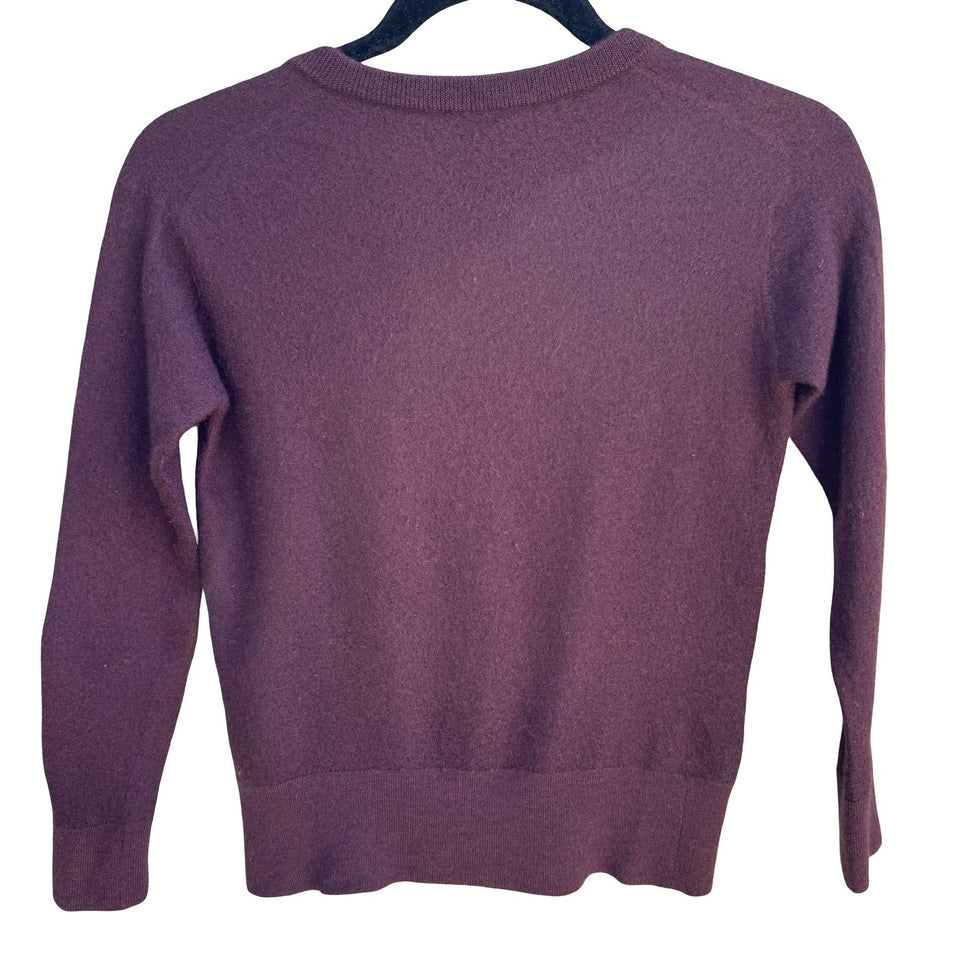 Raey 100% Cashmere V-Neck Sweater Womens XS Burgundy Made in Nepal Quiet Luxury