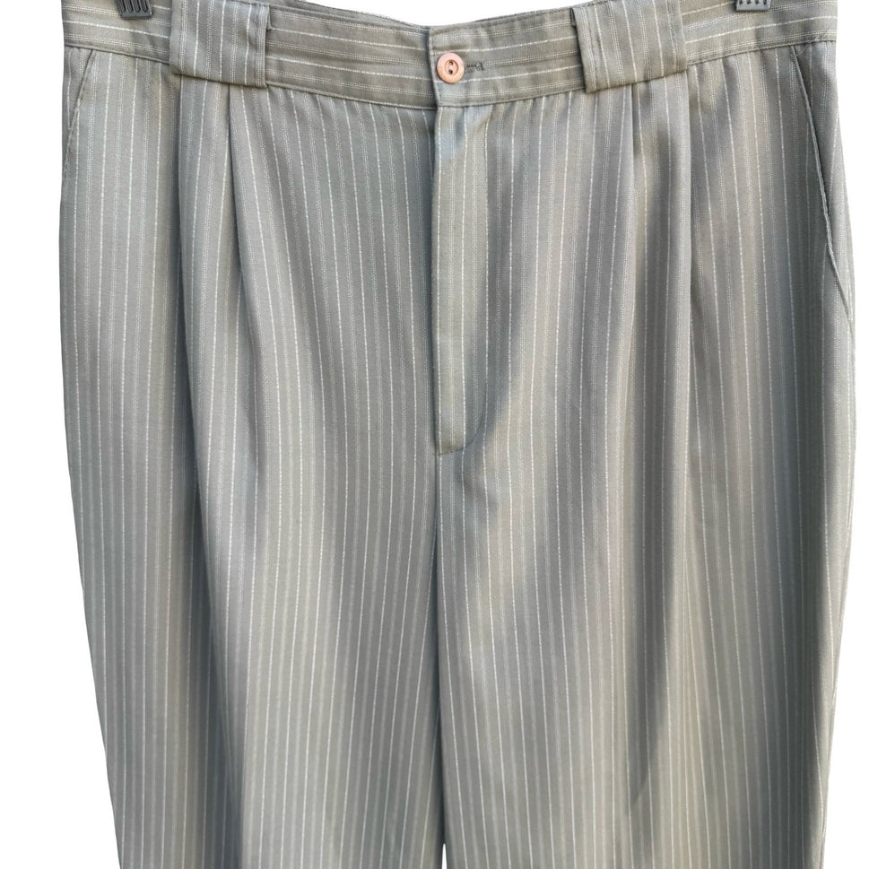 Tofy Vintage 80s Grey Pinstripe High Waisted Pleated Trousers Made in USA Womens