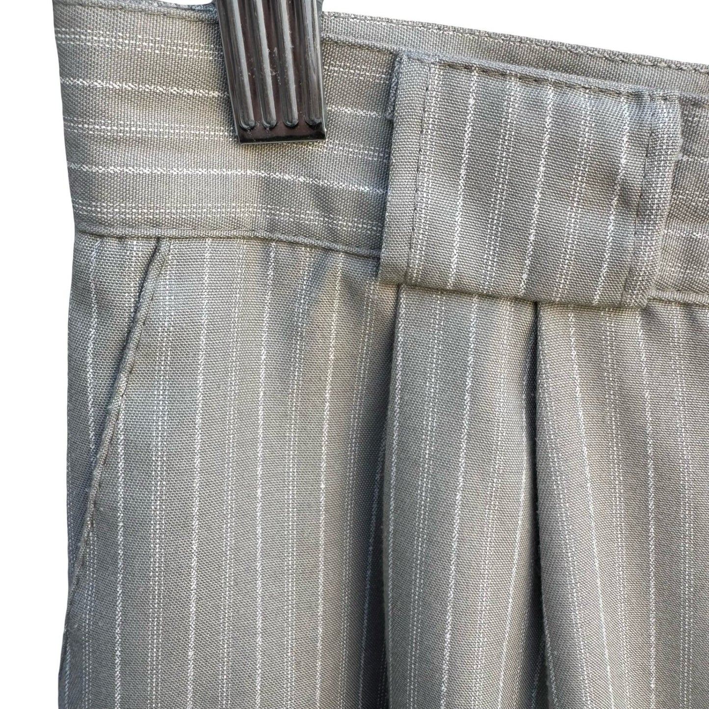 Tofy Vintage 80s Grey Pinstripe High Waisted Pleated Trousers Made in USA Womens