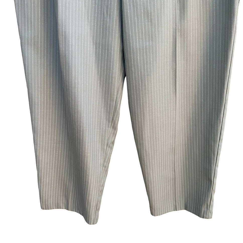 Tofy Vintage 80s Grey Pinstripe High Waisted Pleated Trousers Made in USA Womens