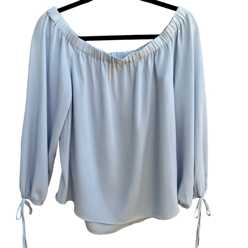 Vince Camuto Coquette Off Shoulder Tie Sleeve Peasant Blouse Pastel Blue XXS