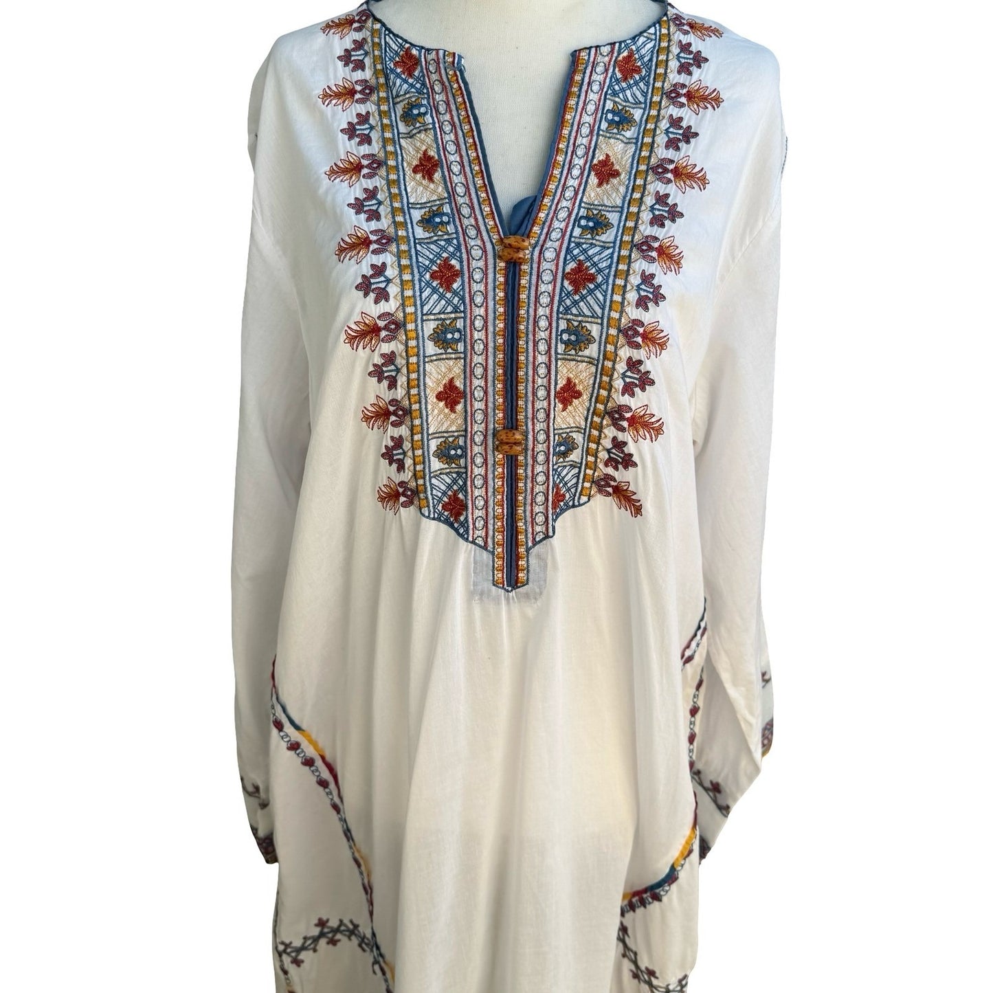 Sapphire Ethnic Tribe Boho Embroidered Peasant Tunic Kaftan Dress XL Flowy Beach