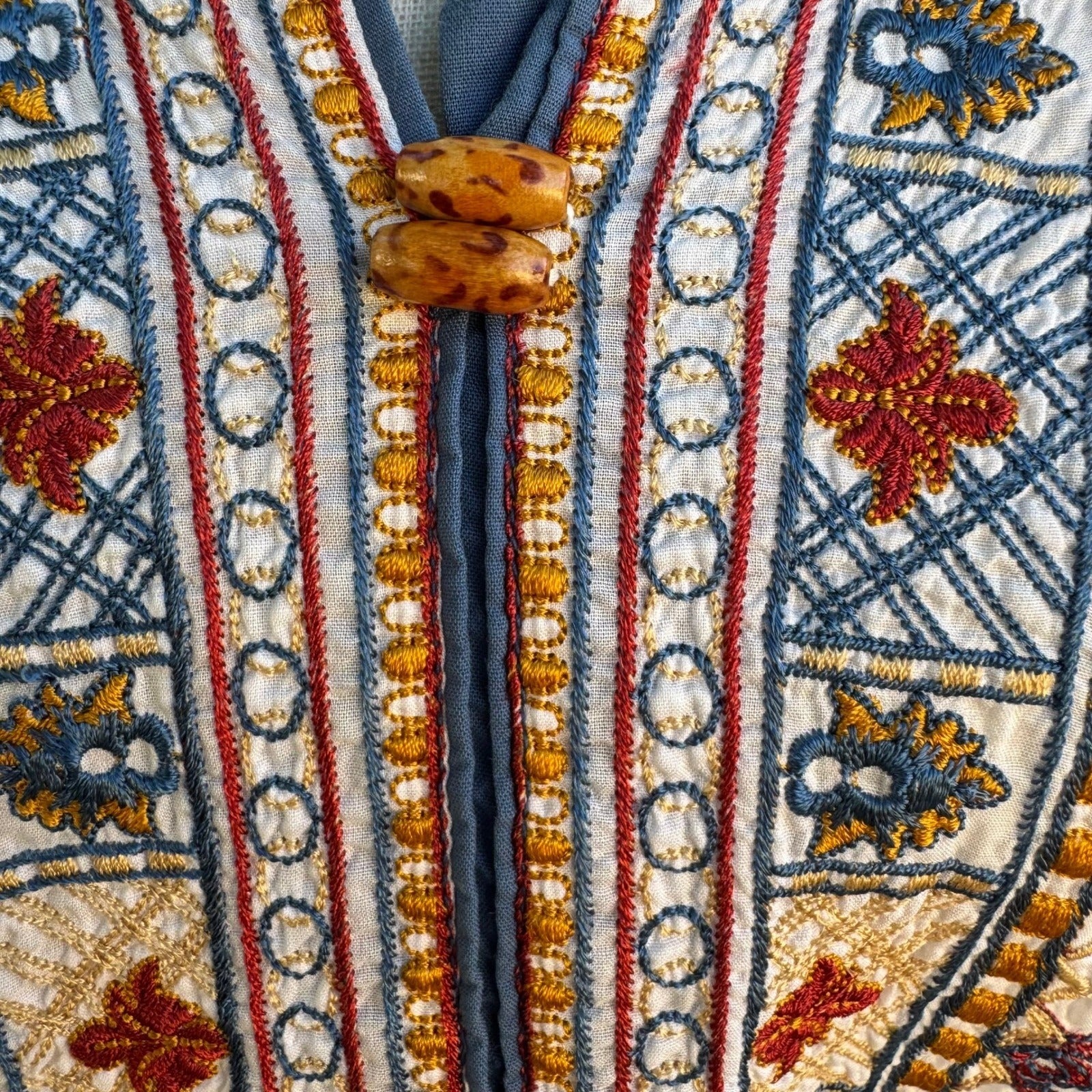 Sapphire Ethnic Tribe Boho Embroidered Peasant Tunic Kaftan Dress XL Flowy Beach