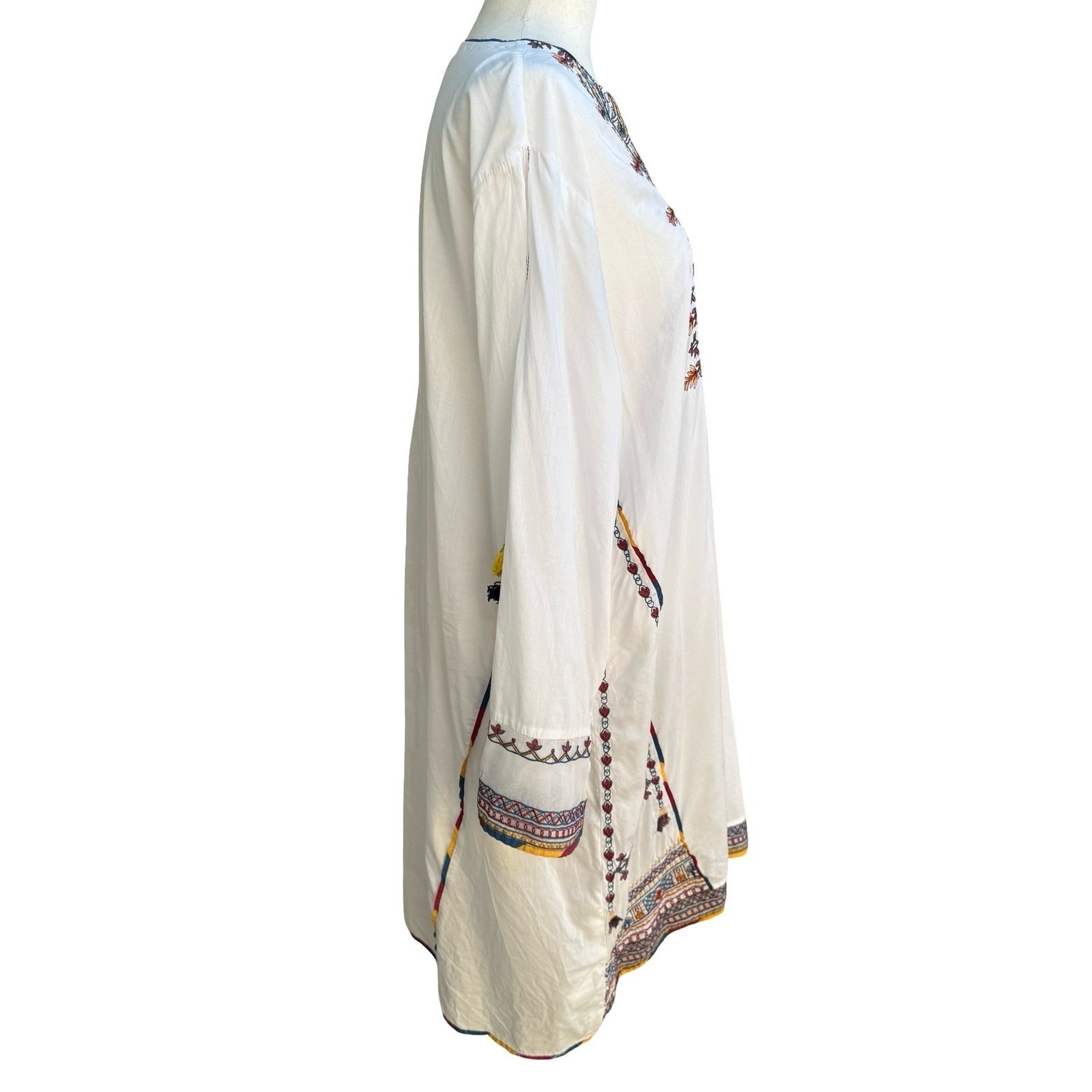 Sapphire Ethnic Tribe Boho Embroidered Peasant Tunic Kaftan Dress XL Flowy Beach